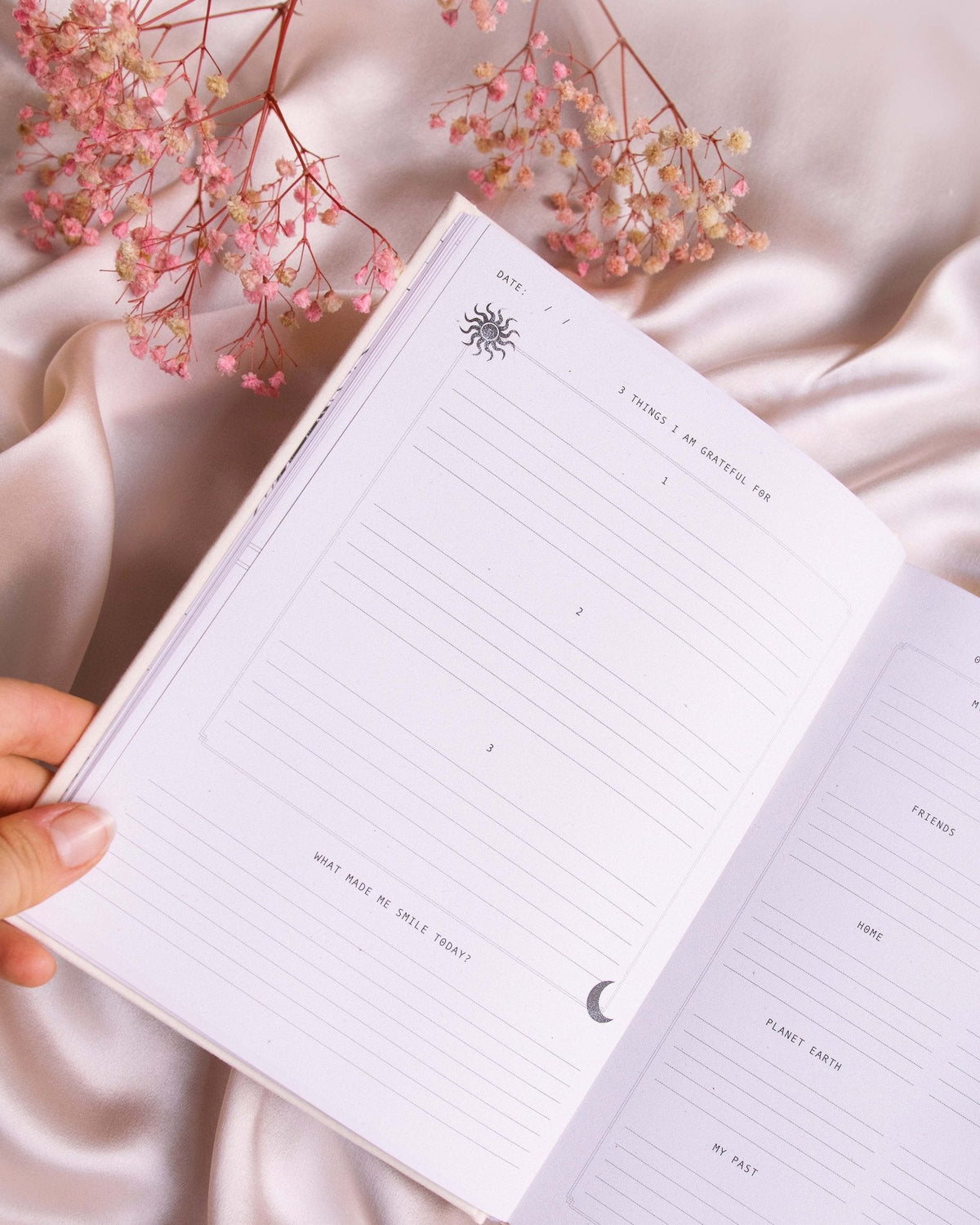 Dreamy Moons "Gratitude Journal featuring the journal's contemplative artwork — Eternal Spirit
