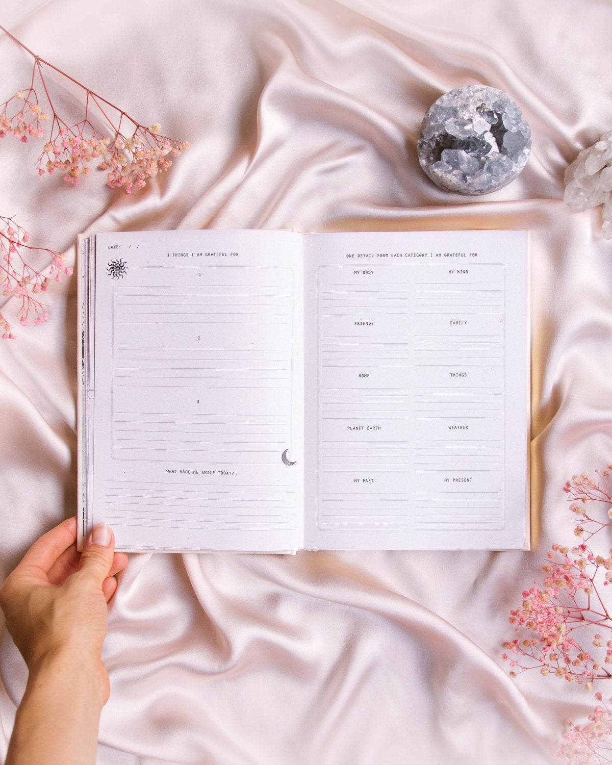 Dreamy Moons "Gratitude Journal capturing the journal's artistic page details (journal view 14) — Eternal Spirit