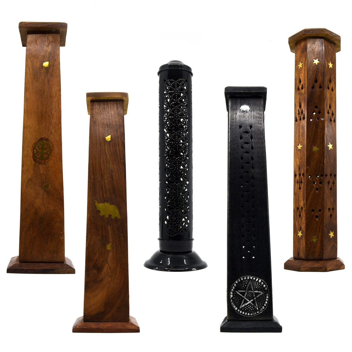 Buddha Inlay incense tower holder, ornate carved design — Eternal Spirit