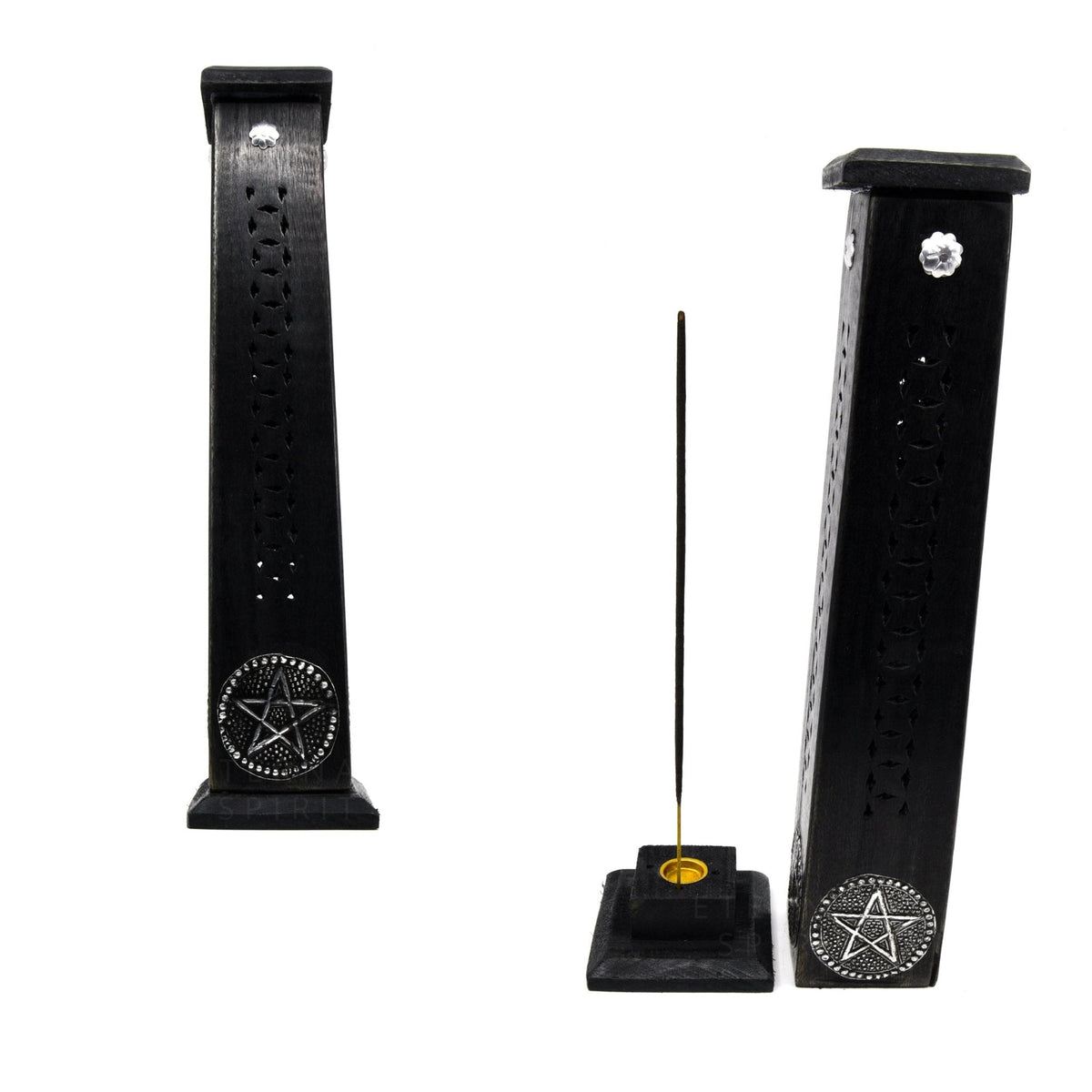 Pentacle Inlay incense tower holder, ornate carved design — Eternal Spirit