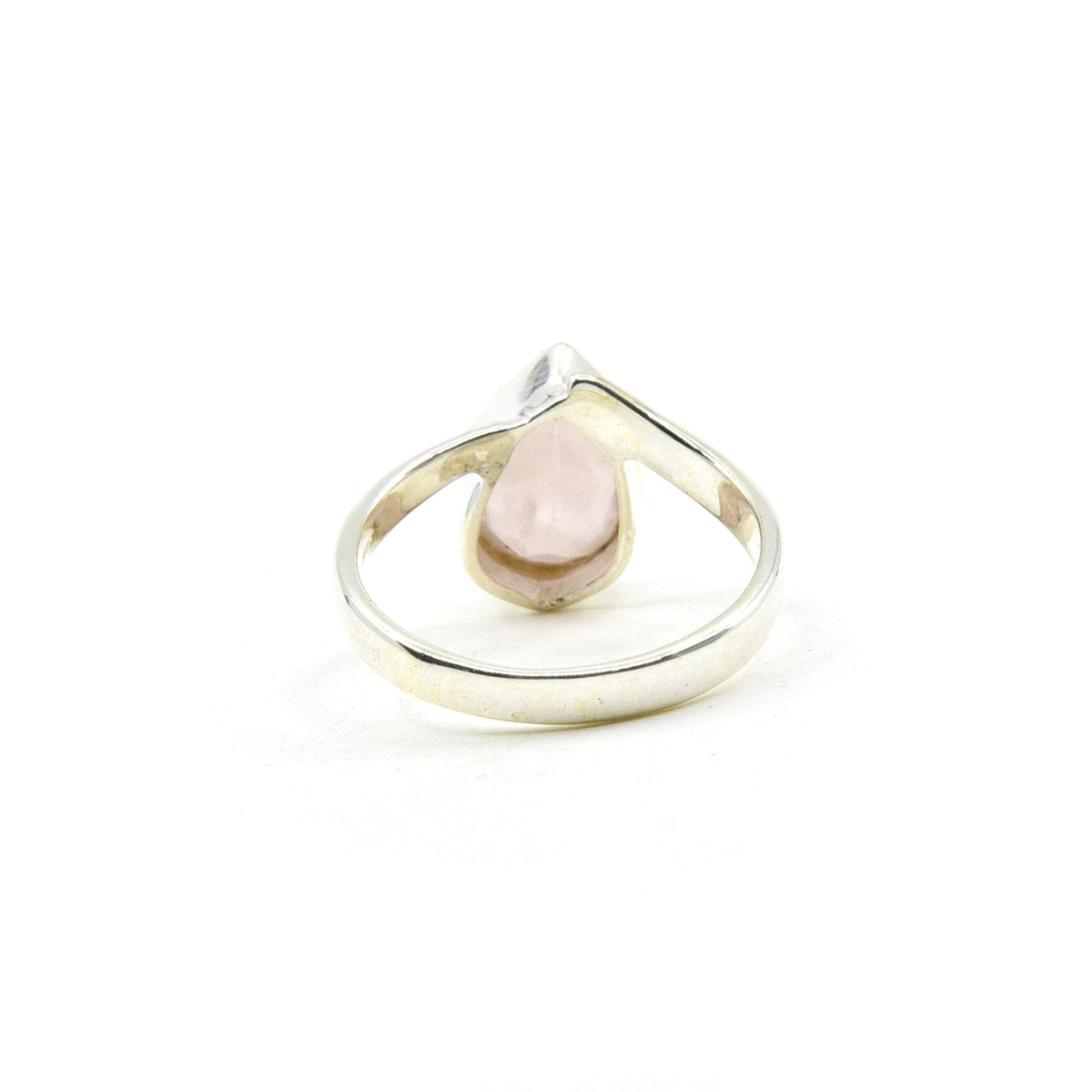 elegant side profile of Quartz (Rose) ring #R689, the gemstone catching light — Eternal Spirit