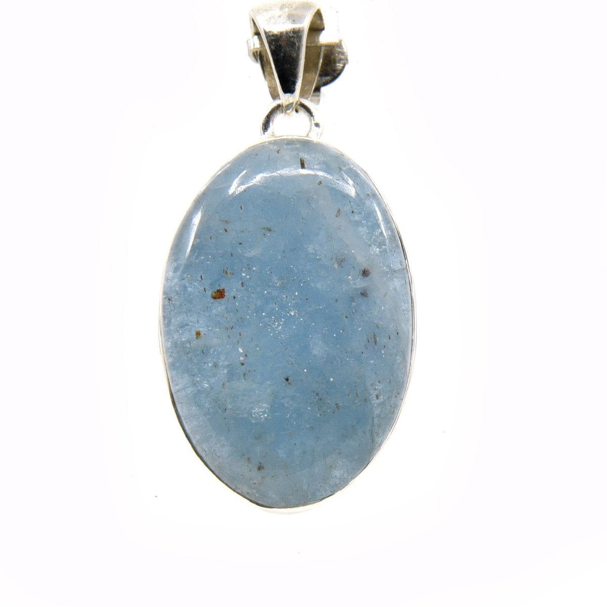 aquamarine cabochon oval pendant, front view showing natural stone face — Eternal Spirit