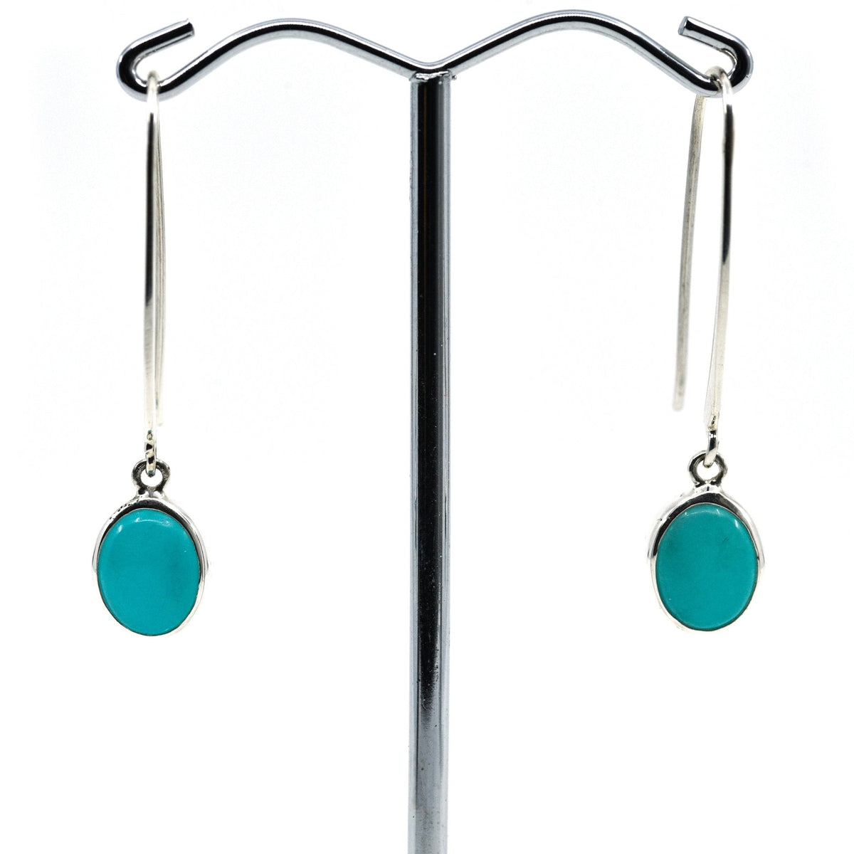 amazonite cabochon oval earrings with silver setting on white background — Eternal Spirit