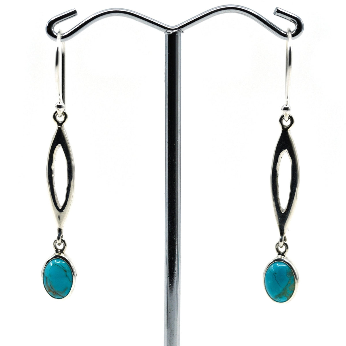turquoise cabochon oval earrings in silver setting, white background — Eternal Spirit