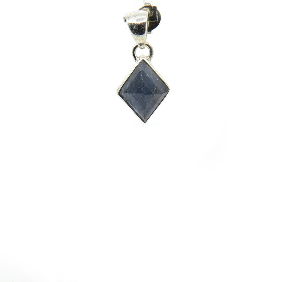 sapphire (blue) faceted diamond pendant, front view showing natural stone face — Eternal Spirit