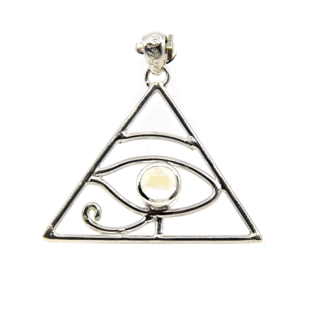 moonstone (rainbow) eye of horus pendant, front view showing natural stone face — Eternal Spirit