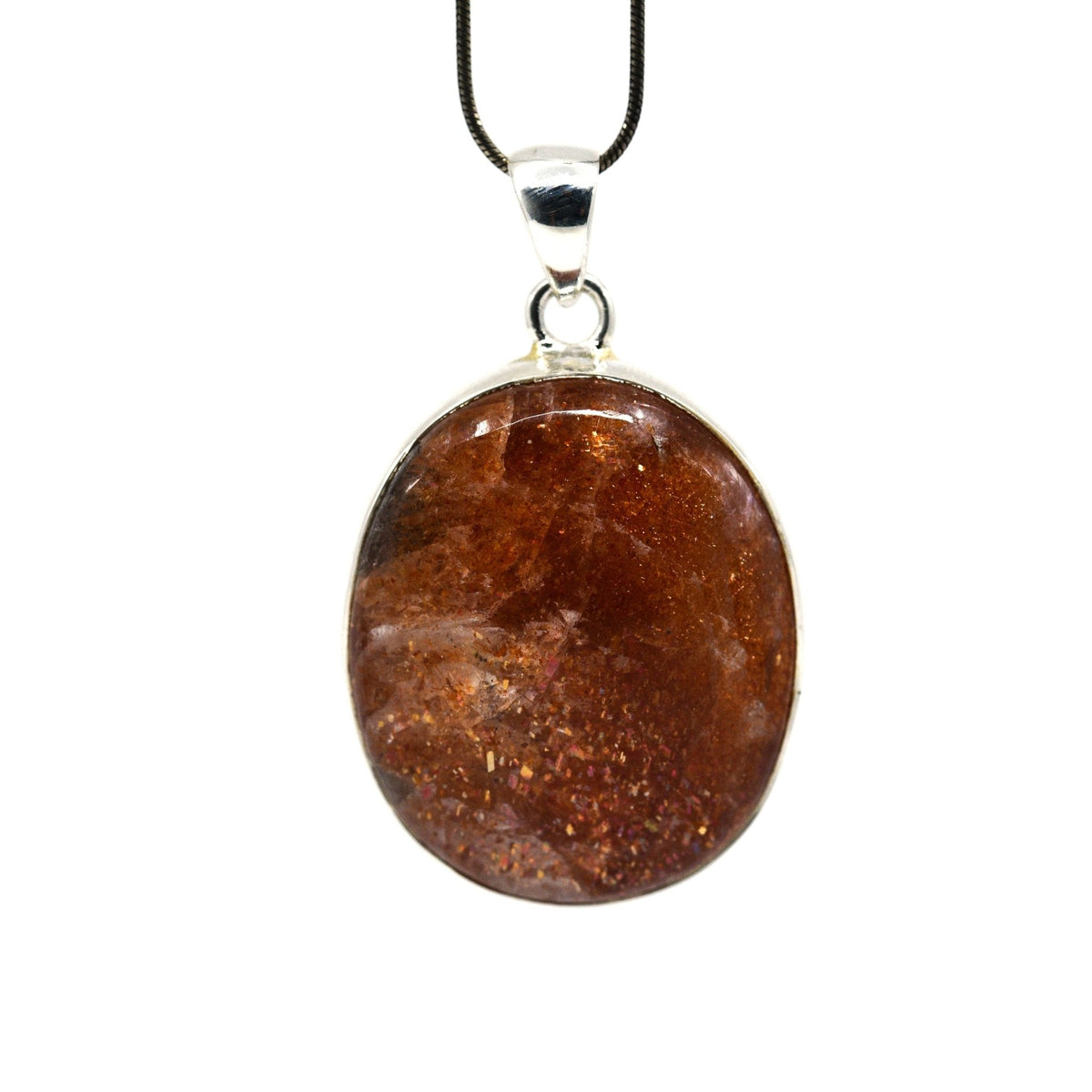 sunstone cabochon oval pendant with sterling silver bail — Eternal Spirit