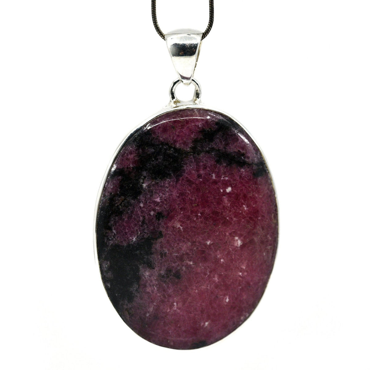 rhodonite cabochon oval pendant with sterling silver bail — Eternal Spirit