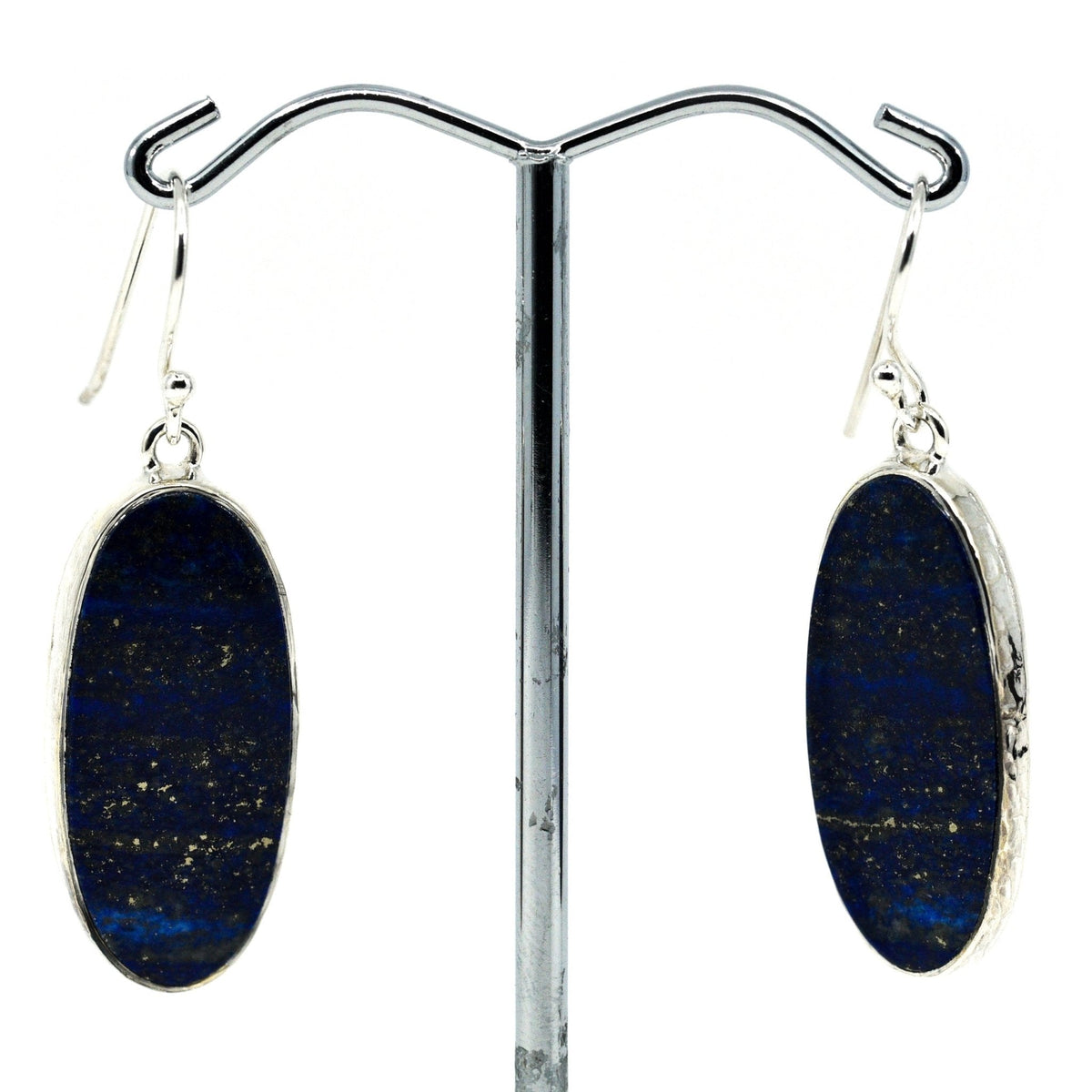 lapis lazuli cabochon oval earrings with silver setting on white background — Eternal Spirit