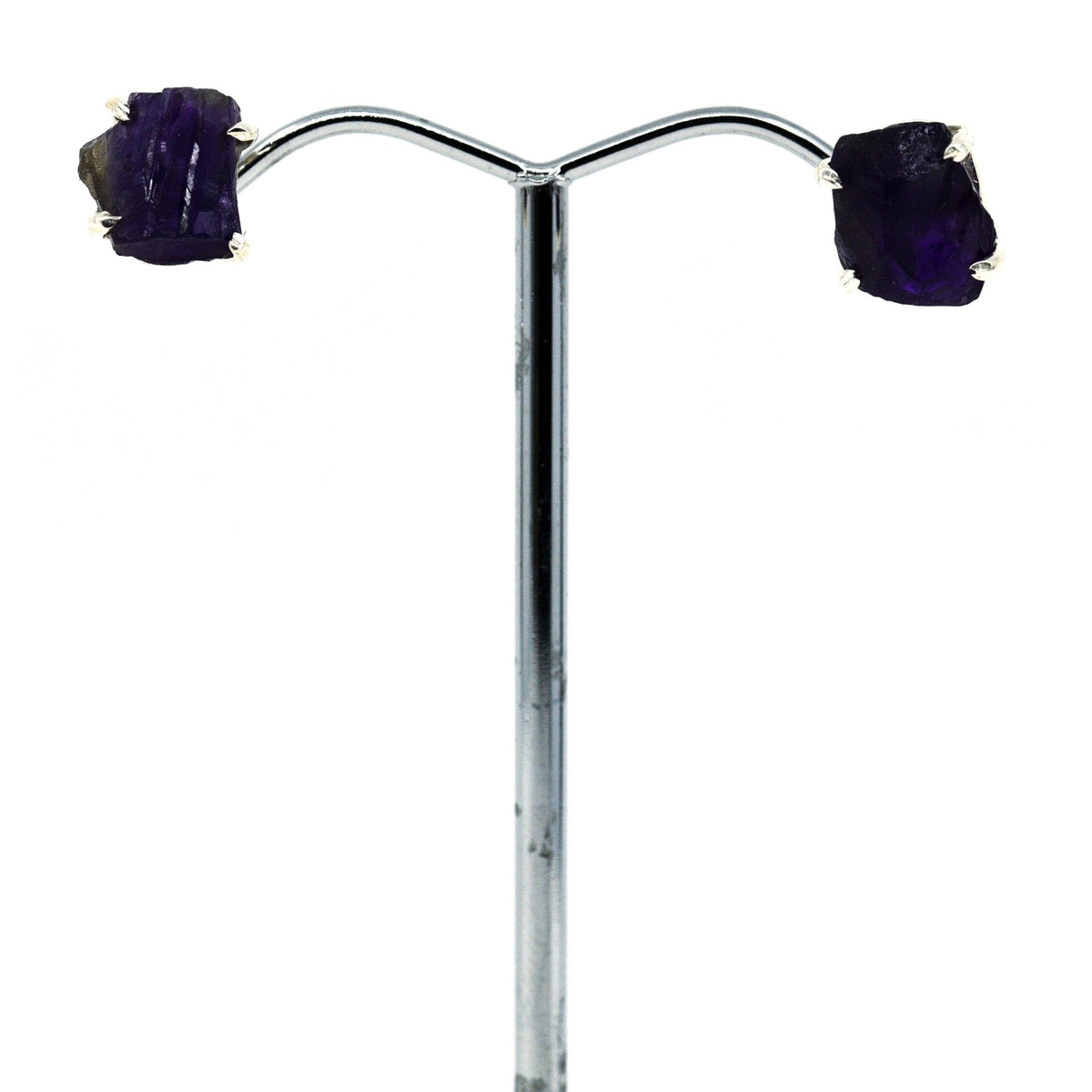 amethyst natural studs earrings with silver setting on white background — Eternal Spirit