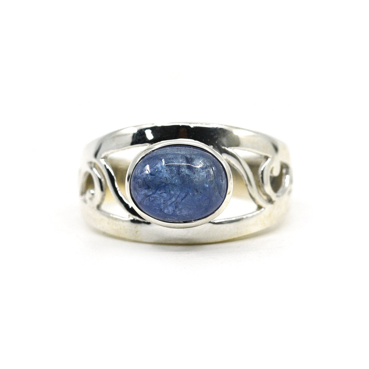 lustrous Tanzanite crystal ring viewed from above, size P #R756 — Eternal Spirit