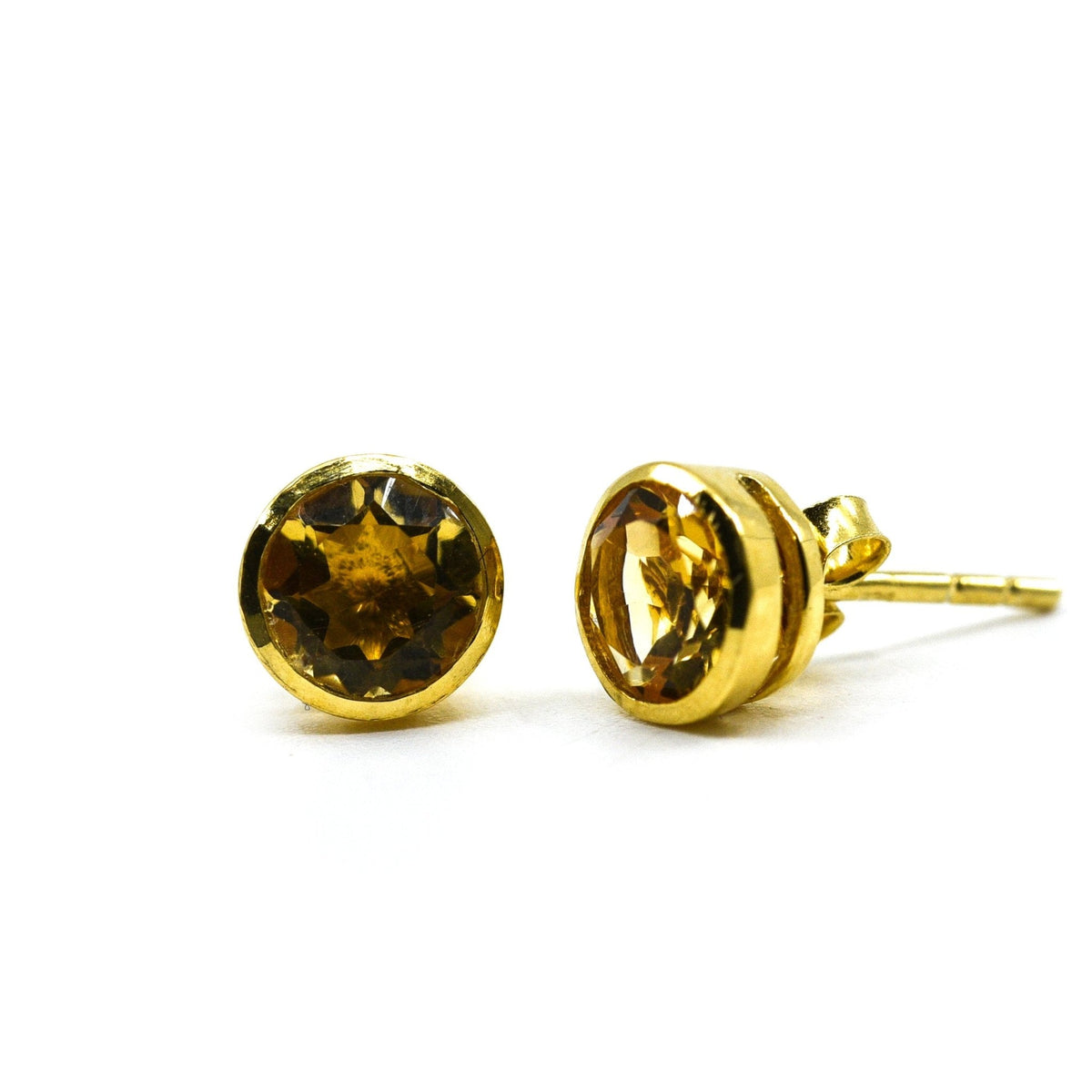 earrings - 24k gold plated "citrine" studs #e610 with silver setting on white background — Eternal Spirit