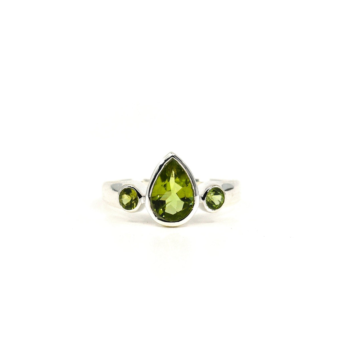 bright olive Peridot crystal ring viewed from above, size N/O #R697 — Eternal Spirit