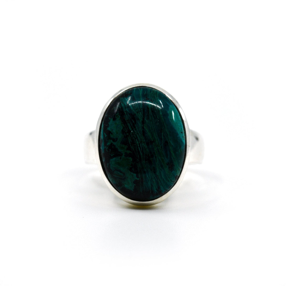 lustrous Chrysocolla crystal ring viewed from above, size S #R708 — Eternal Spirit