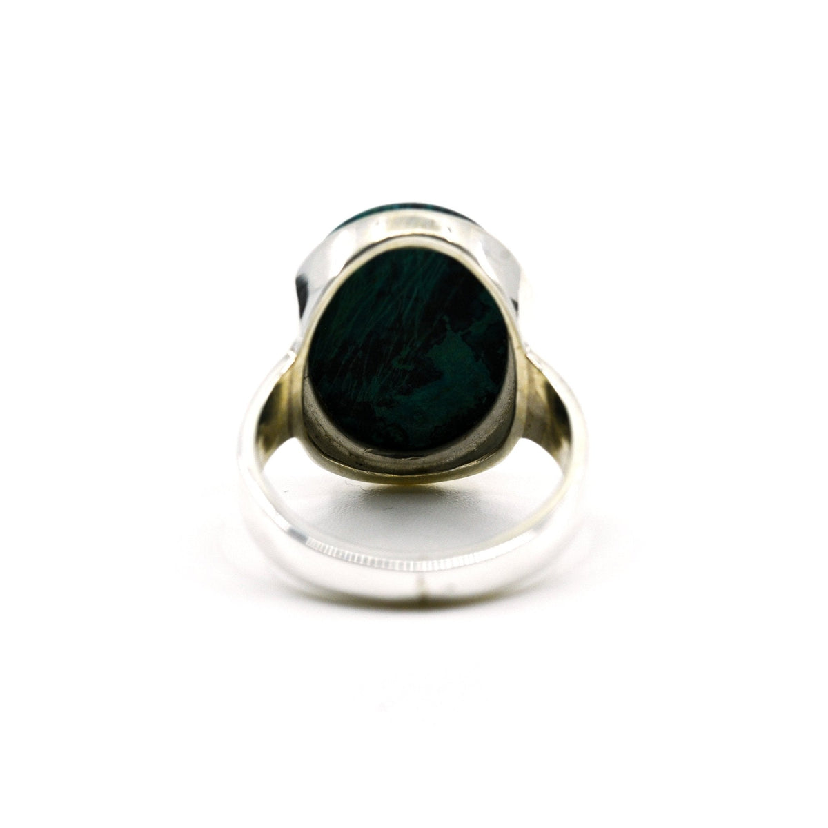 elegant side profile of Chrysocolla ring #R708, the gemstone catching light — Eternal Spirit