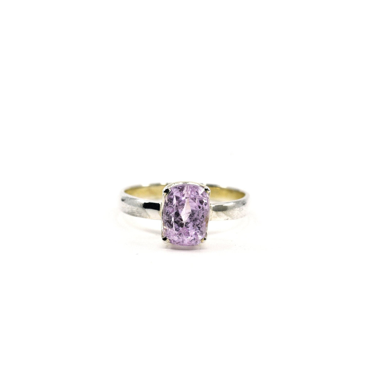 lustrous Kunzite crystal ring viewed from above, size P #R712 — Eternal Spirit