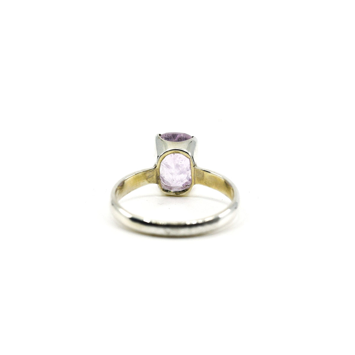 elegant side profile of Kunzite ring #R712, the gemstone catching light — Eternal Spirit
