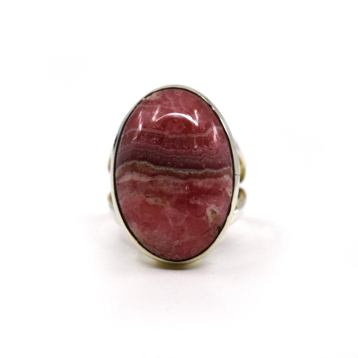 lustrous Rhodocrosite crystal ring viewed from above, size O #R725 — Eternal Spirit
