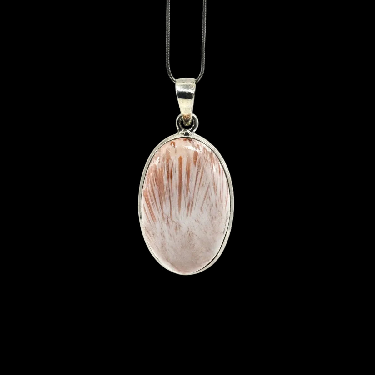 scolecite cabochon oval pendant with sterling silver bail — Eternal Spirit