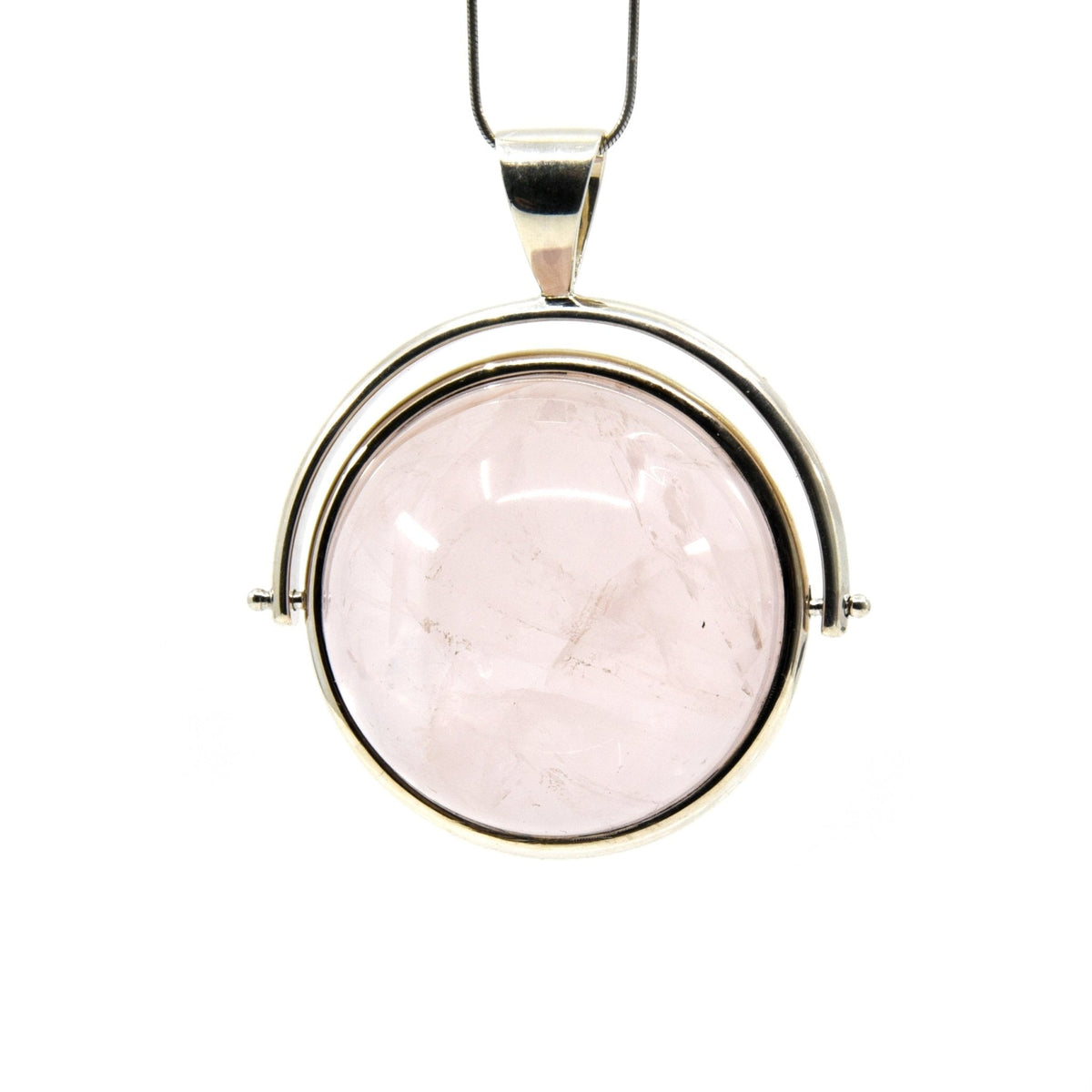 quartz (rose) spinning sphere pendant, front view showing natural stone face — Eternal Spirit
