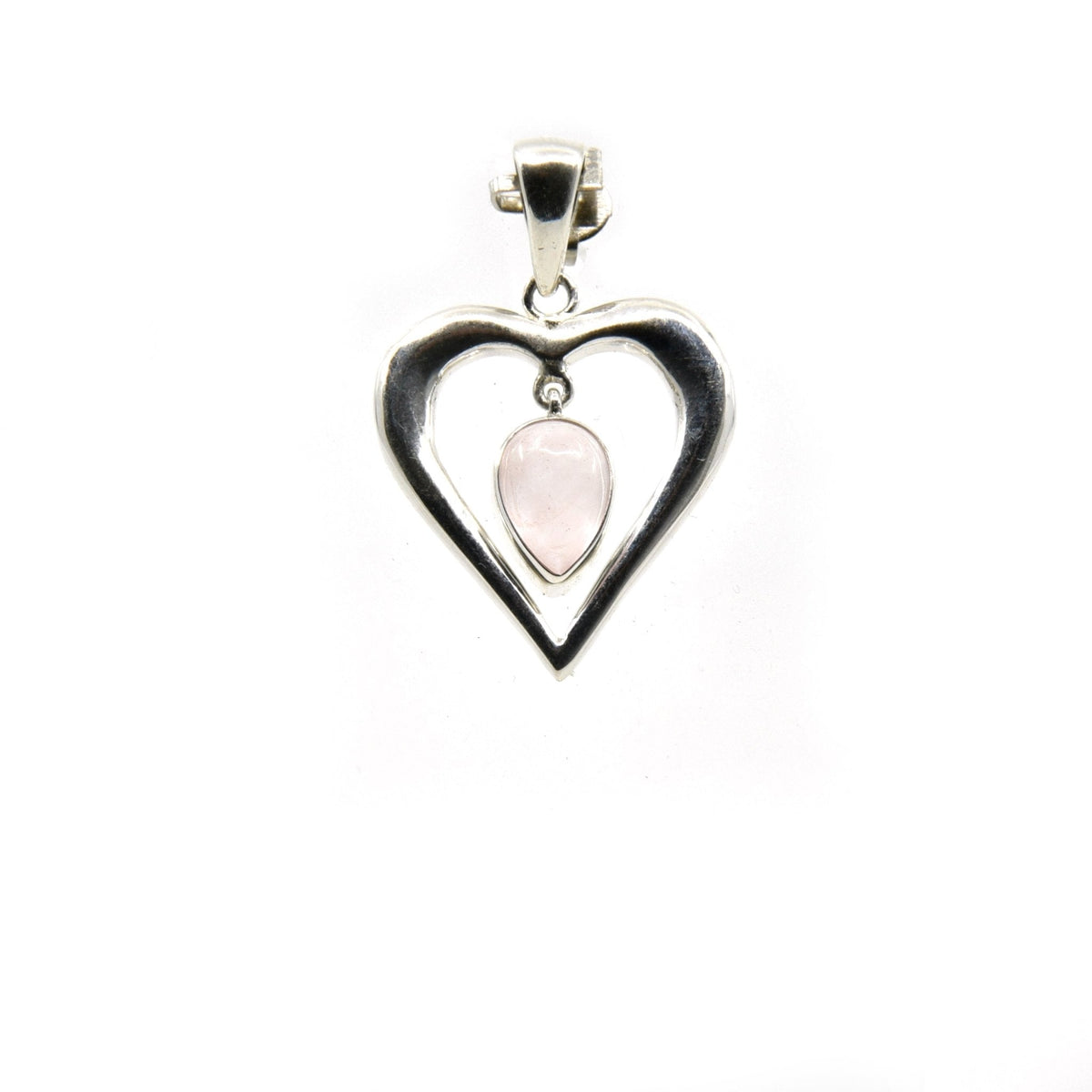 quartz (rose) heart pendant, front view showing natural stone face — Eternal Spirit