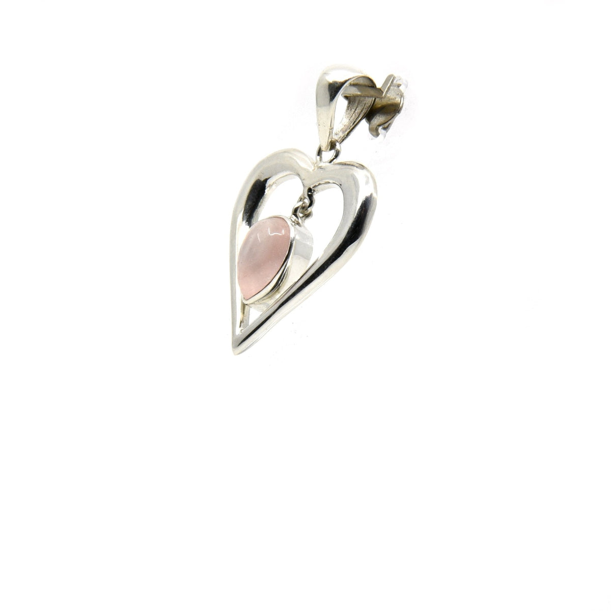quartz (rose) heart pendant, angled view showing silver bail and stone profile — Eternal Spirit
