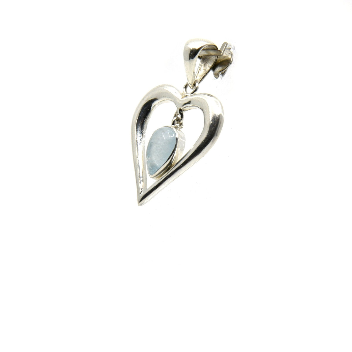 aquamarine heart pendant, angled view showing silver bail and stone profile — Eternal Spirit