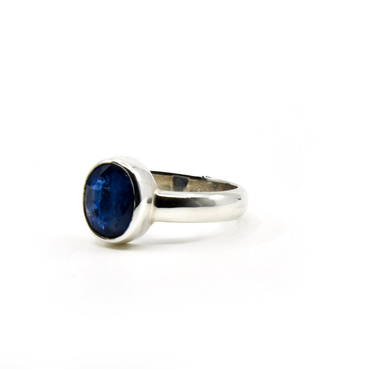 Kyanite (Blue) ring #R623 angled to reveal its polished setting and silver band — Eternal Spirit