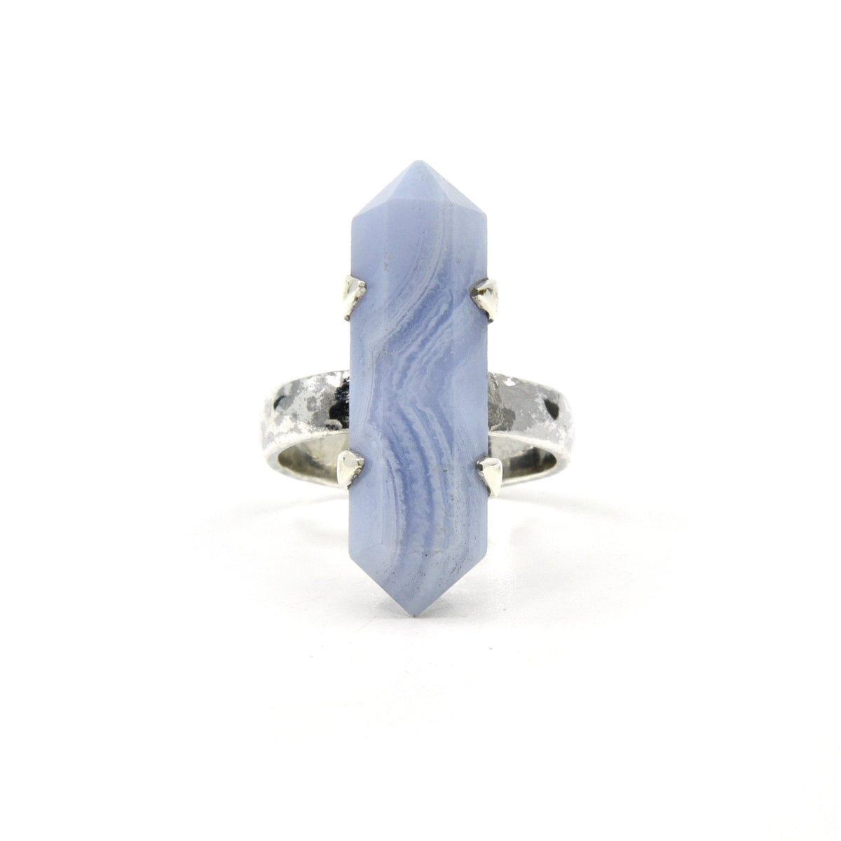 soft blue Agate (Blue Lace) crystal ring viewed from above, size O/P #R651 — Eternal Spirit