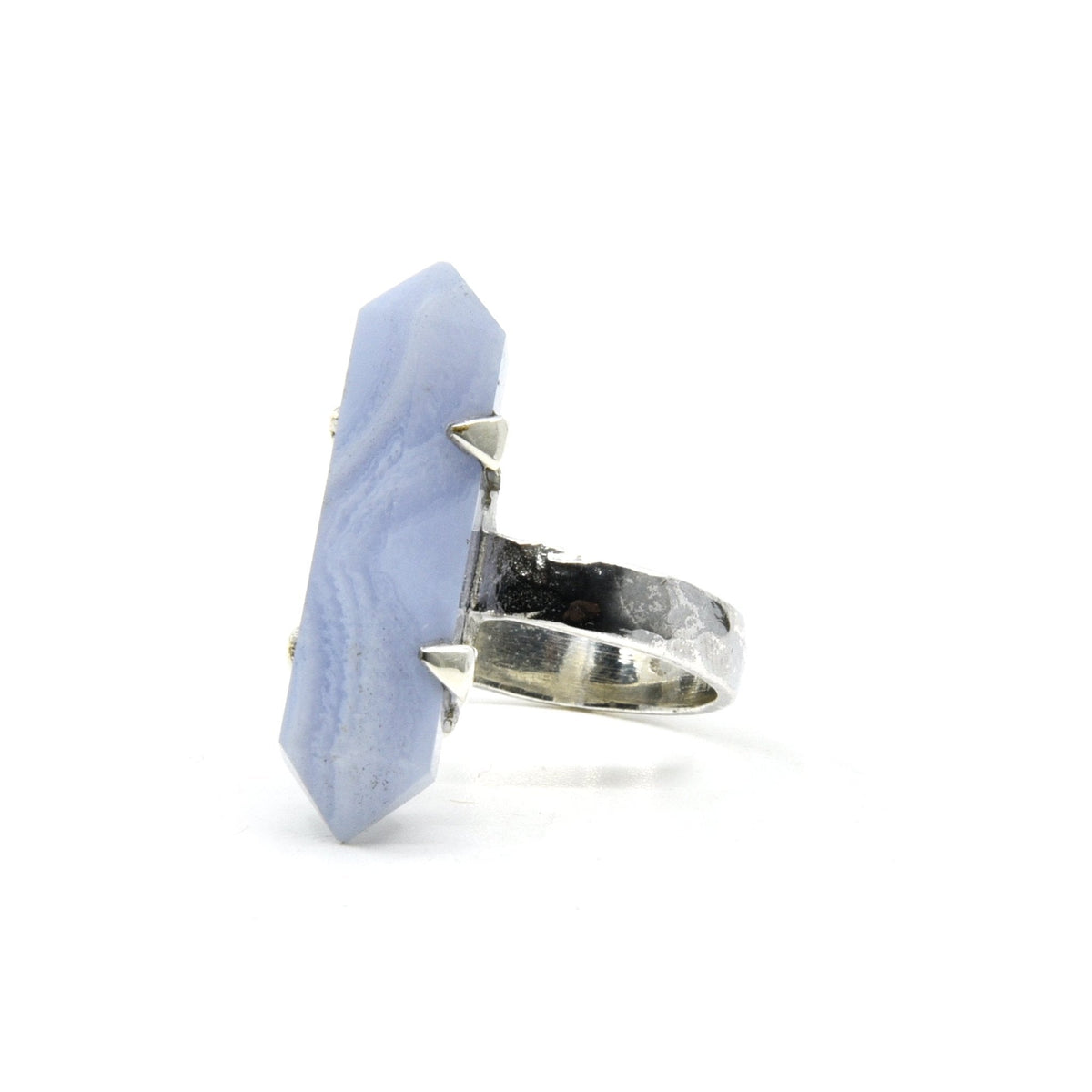 reverse of Agate (Blue Lace) ring #R651 showing the inner sterling silver band — Eternal Spirit