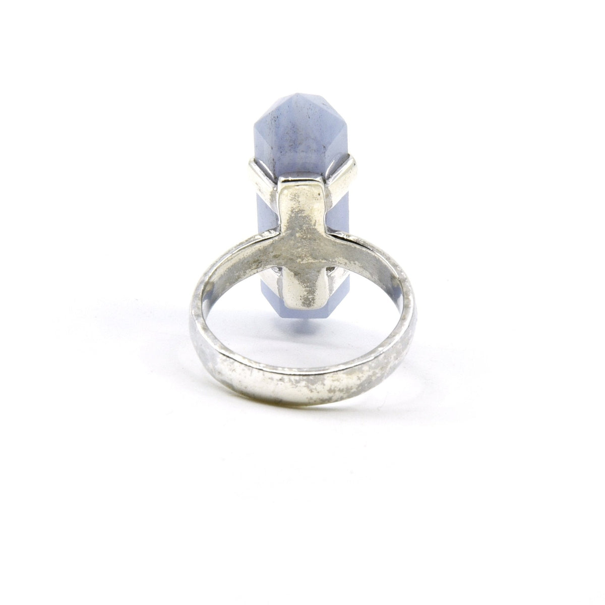 elegant side profile of Agate (Blue Lace) ring #R651, the gemstone catching light — Eternal Spirit