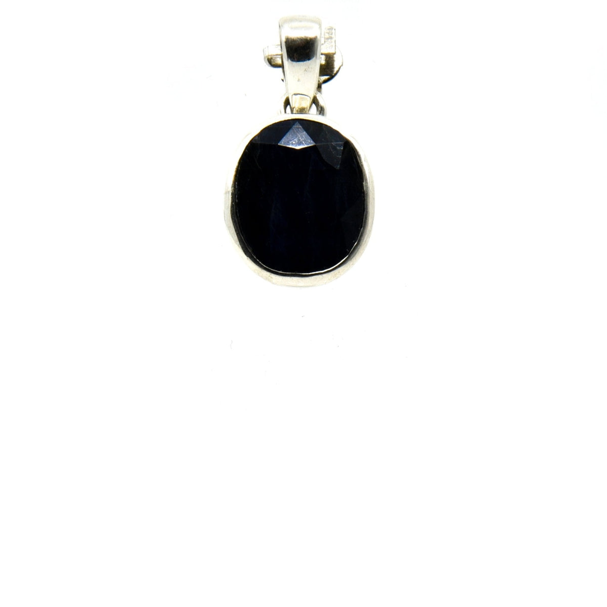 sapphire (blue) faceted oval pendant, front view showing natural stone face — Eternal Spirit
