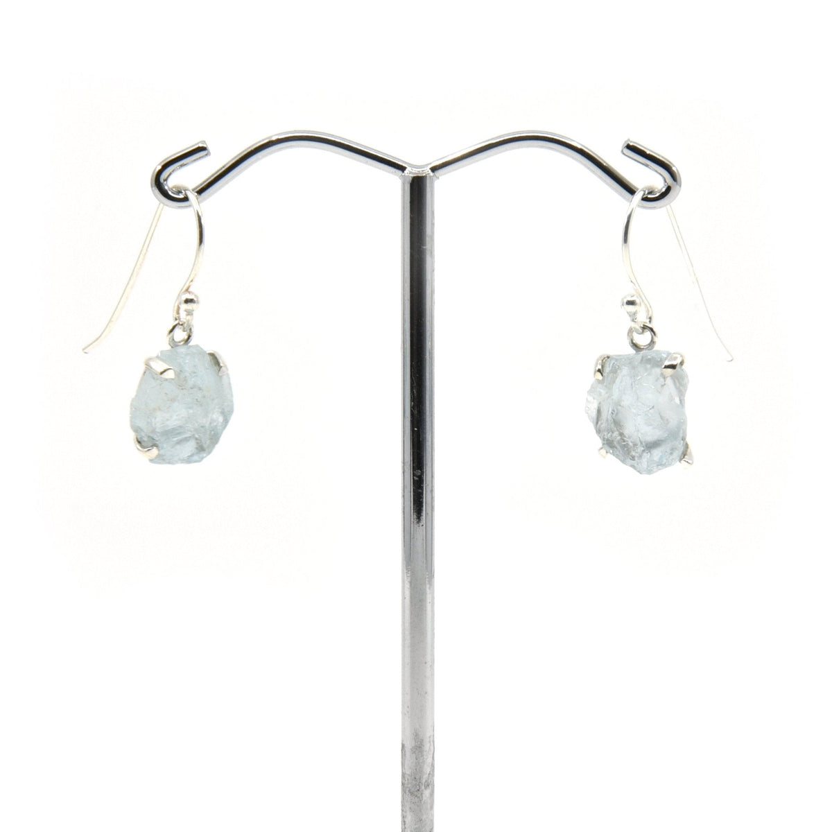 aquamarine natural earrings with silver setting on white background — Eternal Spirit