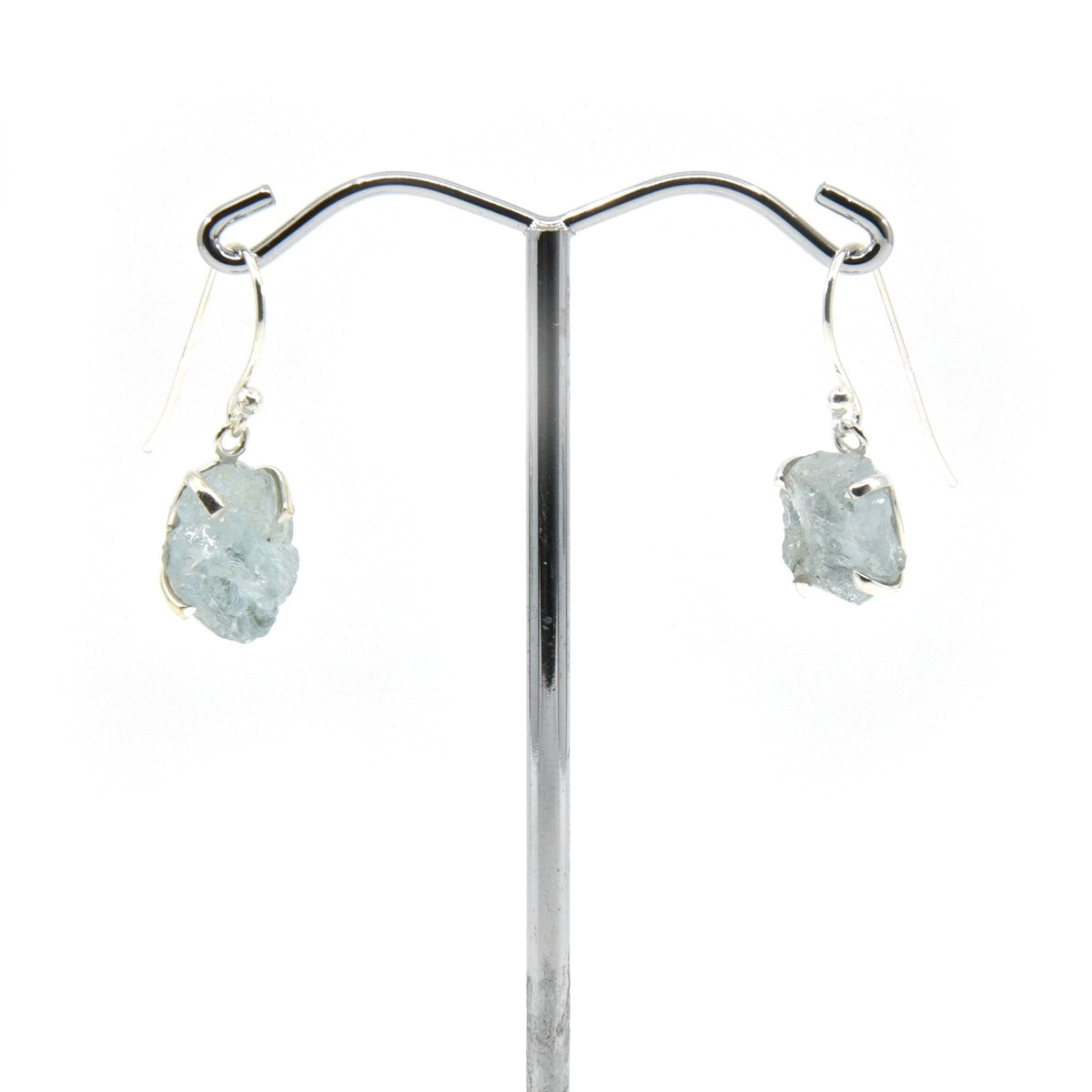 aquamarine natural earrings in silver setting, white background — Eternal Spirit