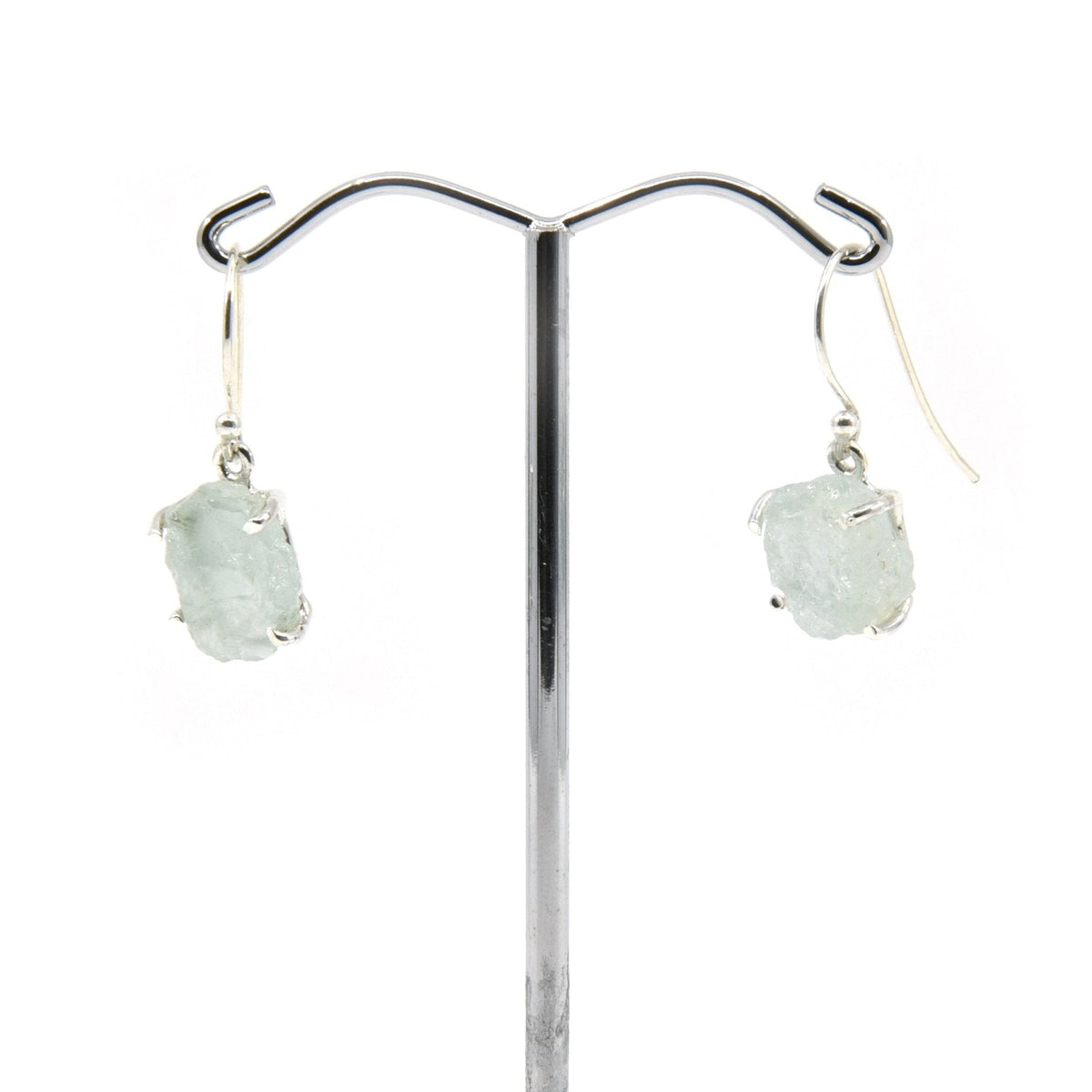 aquamarine natural earrings with silver setting, studio white backdrop — Eternal Spirit