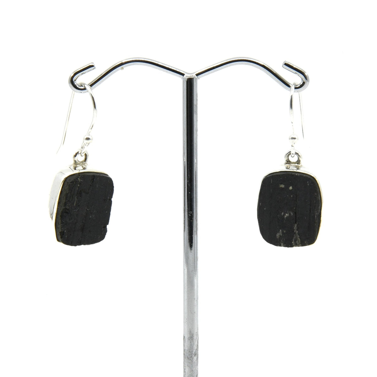tourmaline (black) natural earrings with silver setting on white background — Eternal Spirit
