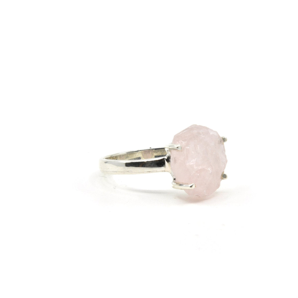 Quartz (Rose) ring #R580 angled to reveal its polished setting and silver band — Eternal Spirit