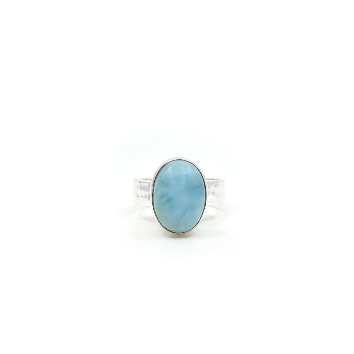 Caribbean blue Larimar crystal ring viewed from above, size L #R314 — Eternal Spirit