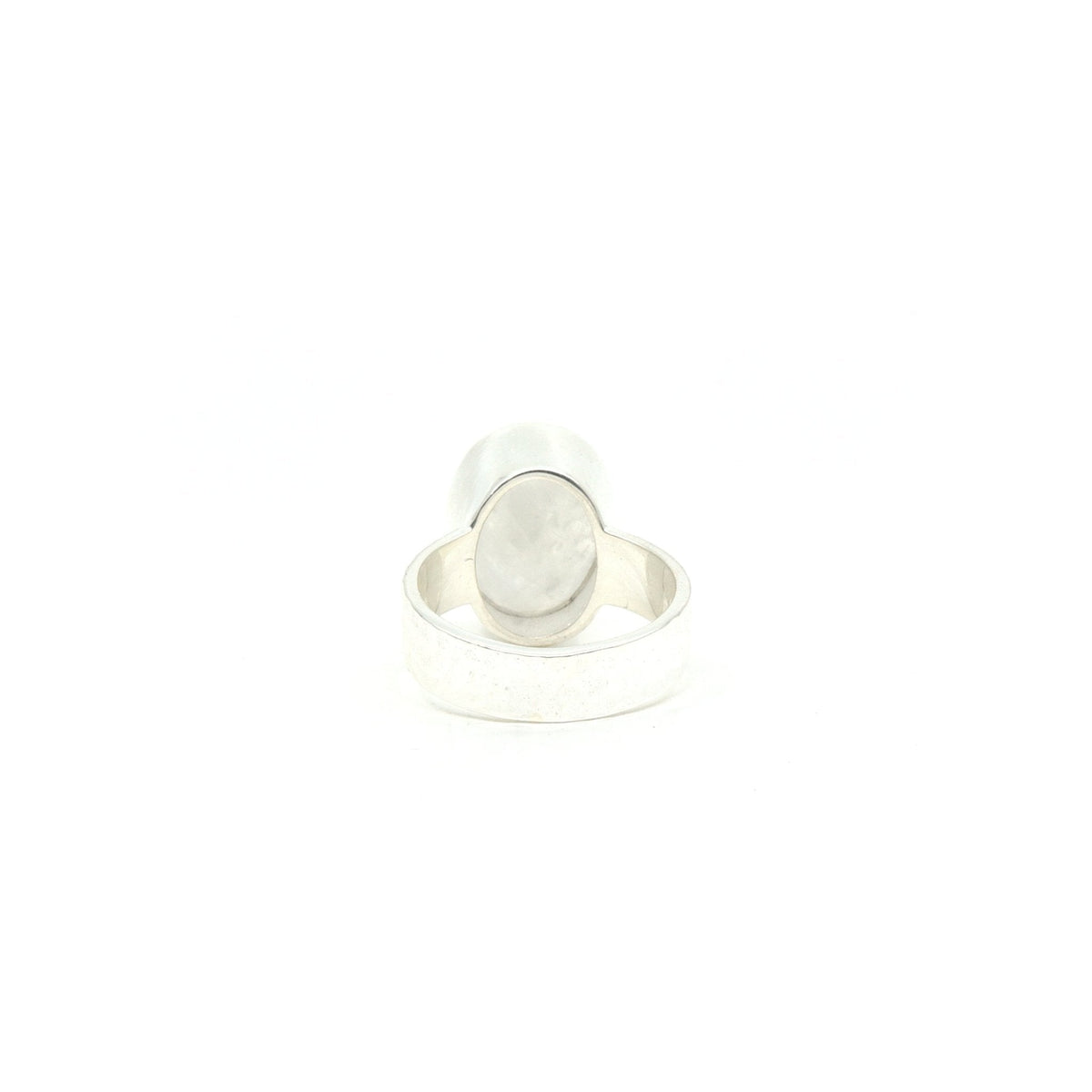reverse of Moonstone (Rainbow) ring #R321 showing the inner sterling silver band — Eternal Spirit