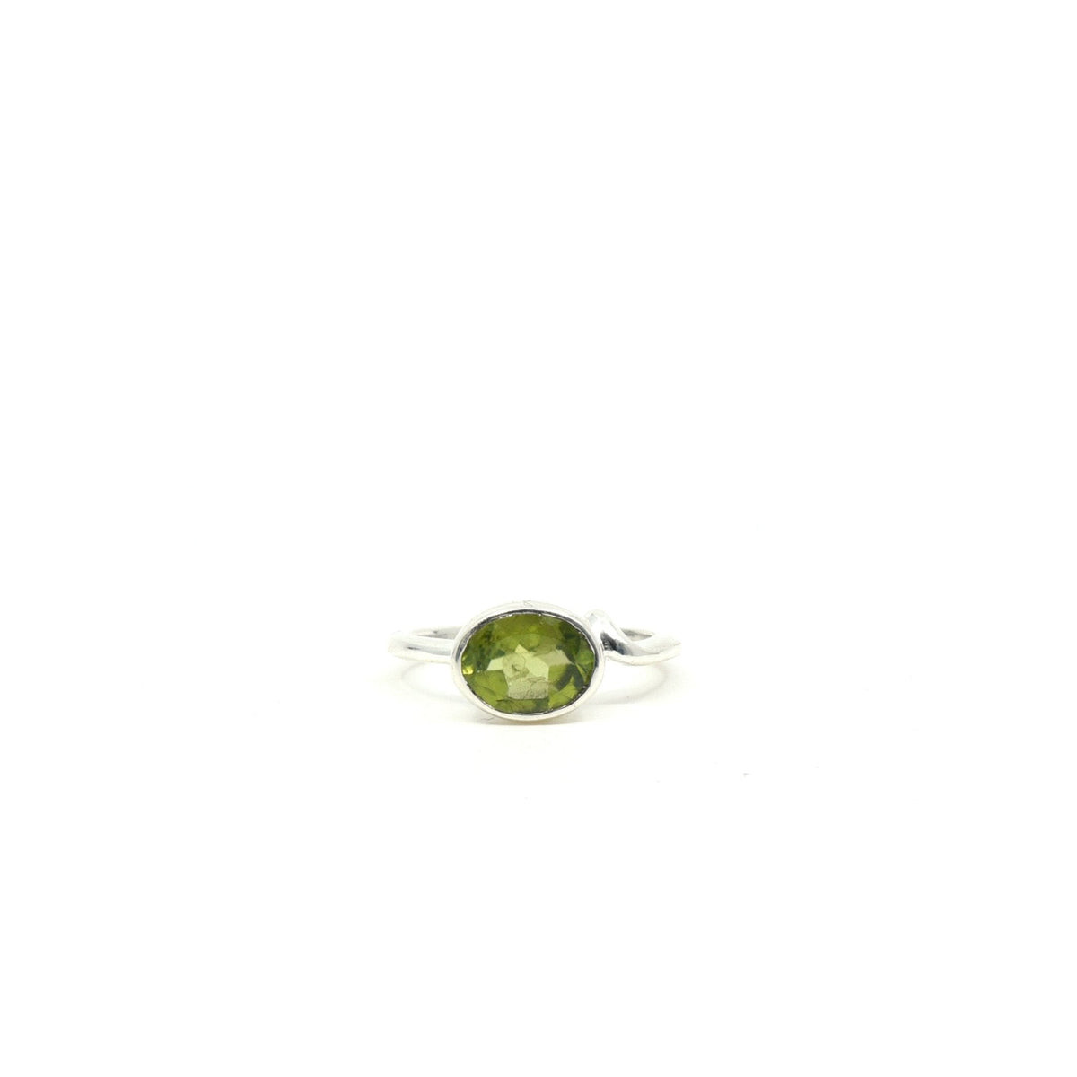 bright olive Peridot crystal ring viewed from above, size L #R338 — Eternal Spirit