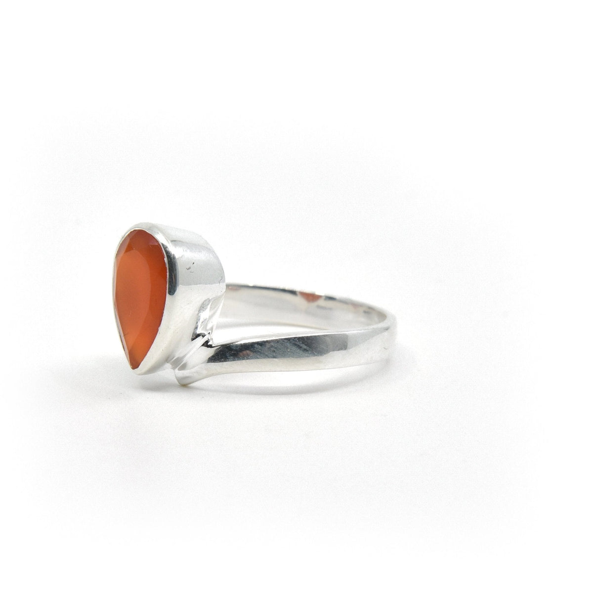 elegant side profile of Carnelian ring #R368, the gemstone catching light — Eternal Spirit