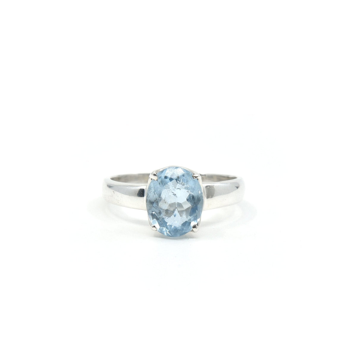 ocean blue Aquamarine crystal ring viewed from above, size Q #R397 — Eternal Spirit