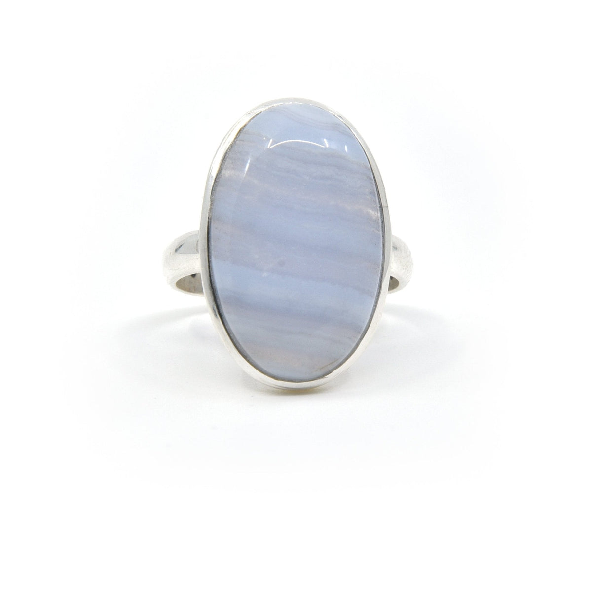 soft blue Agate (Blue Lace) crystal ring viewed from above, size O #R410 — Eternal Spirit