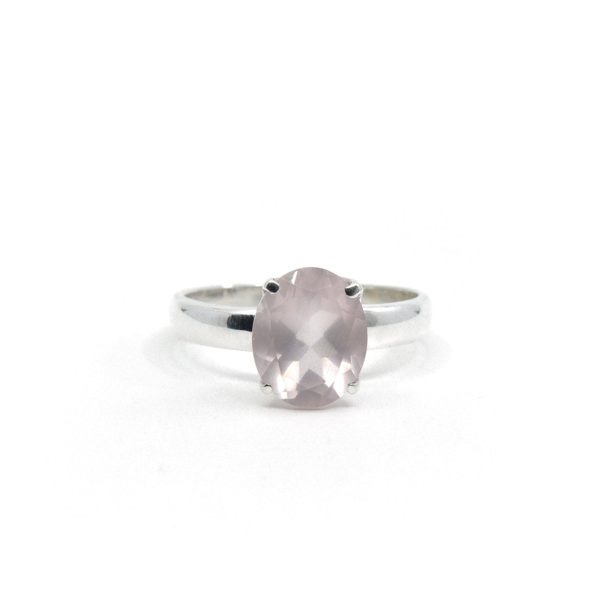 blush pink Quartz (Rose) crystal ring viewed from above, size S #R417 — Eternal Spirit