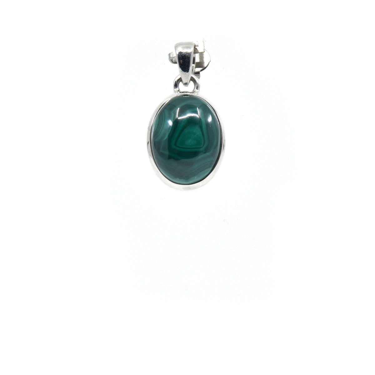 malachite cabochon oval pendant, front view showing natural stone face — Eternal Spirit