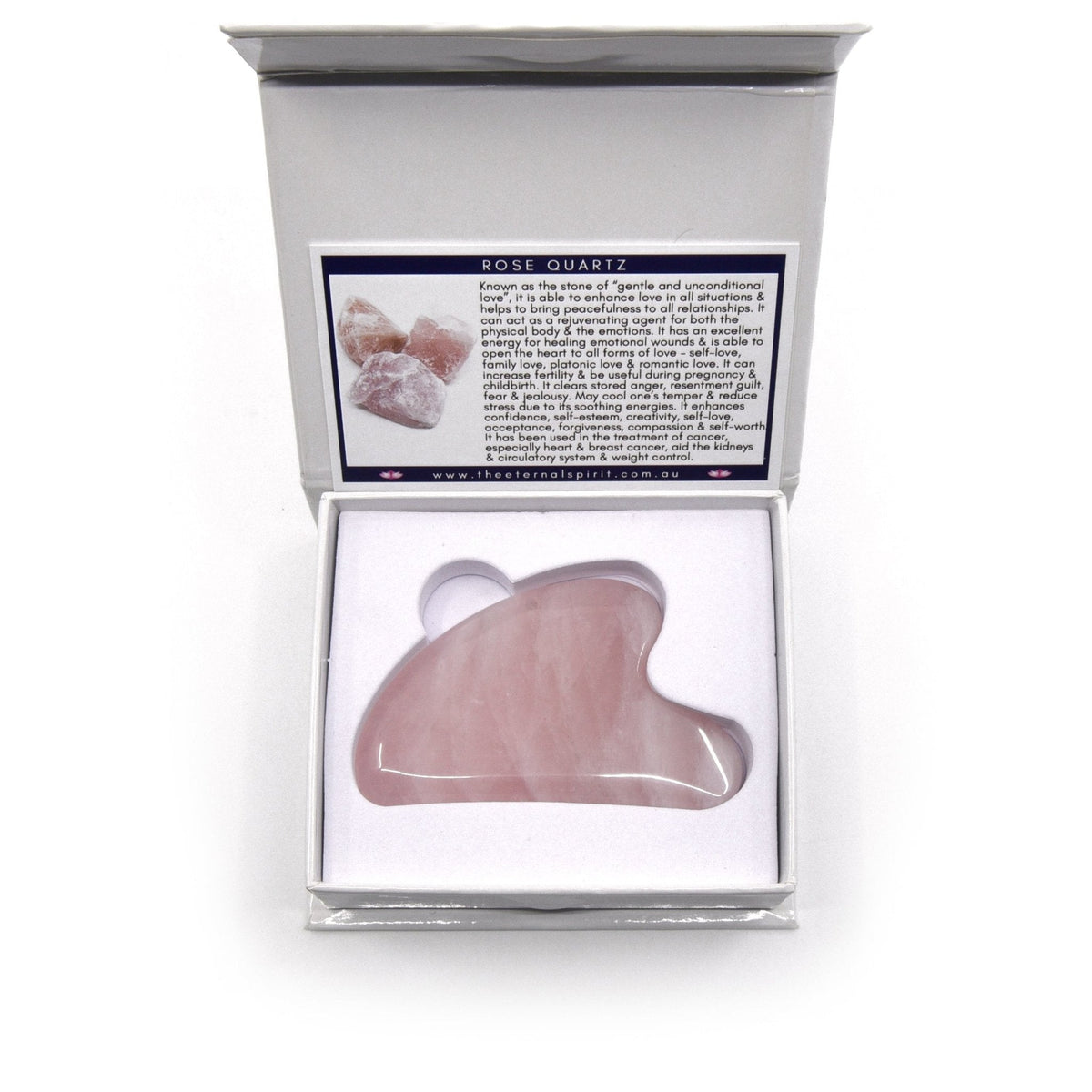 Rose Quartz gua sha showing natural pink veining — Eternal Spirit