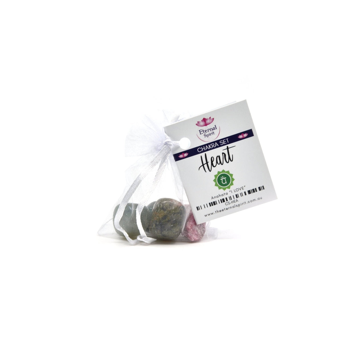 Crystal healing set for Heart chakra, tumbled stones in pouch — Eternal Spirit