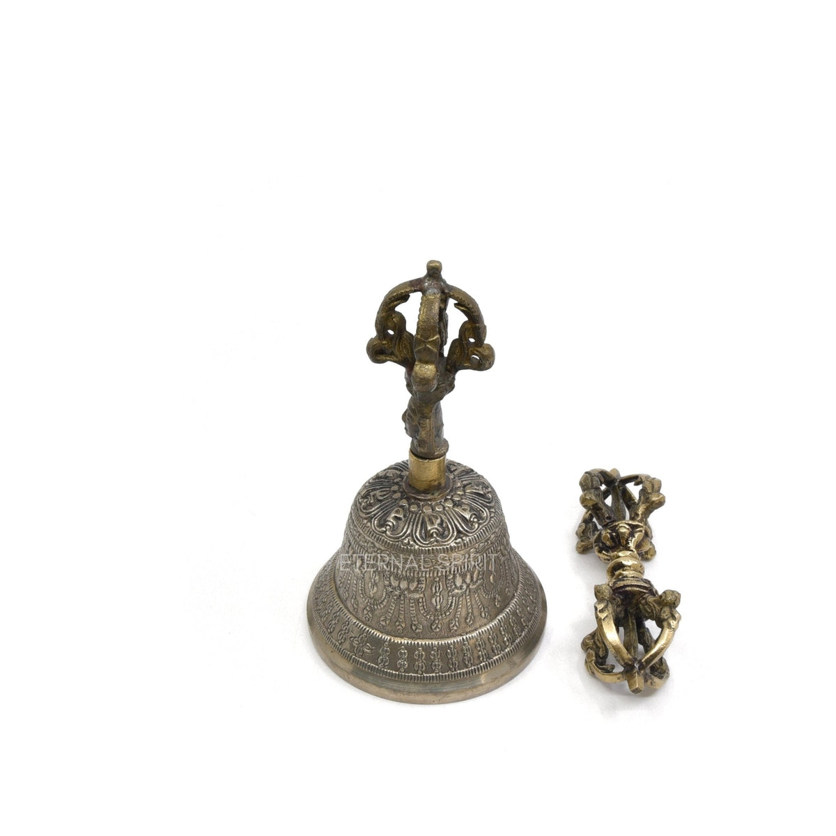 Bronzed Tibetan bell 12.5cm, ornate front view — Eternal Spirit