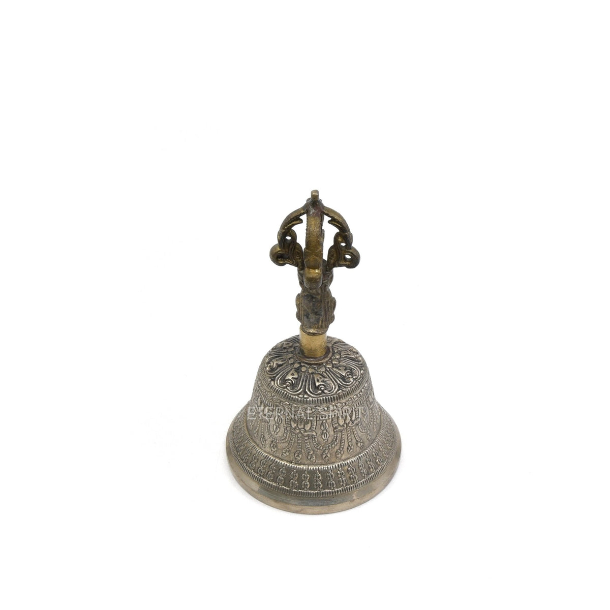 Bronzed 12.5cm Tibetan bell, engraved symbol detail — Eternal Spirit