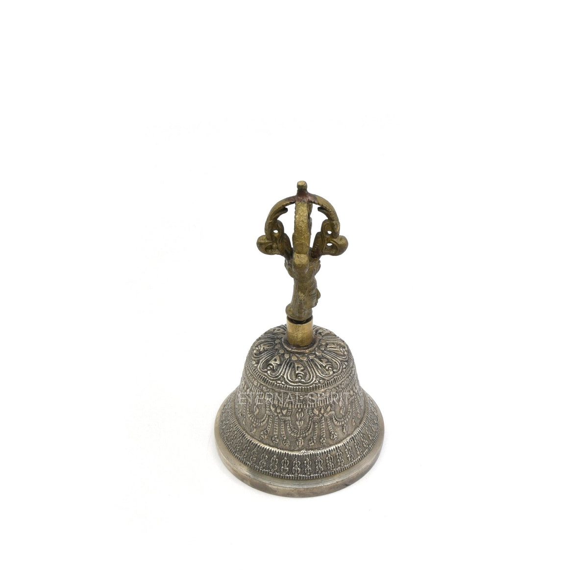 Bronzed 12.5cm bell, overhead view of decorated rim — Eternal Spirit